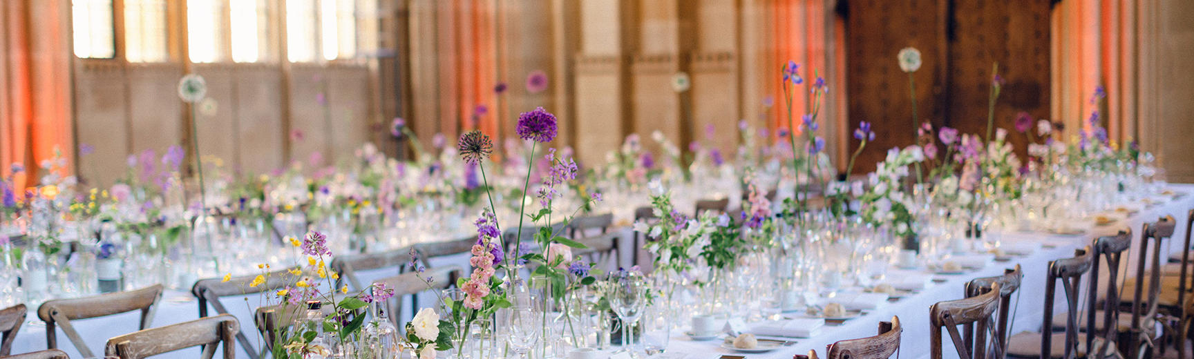 A simple table decoration with wild flowers in the Divinity School at the Bodleian Library