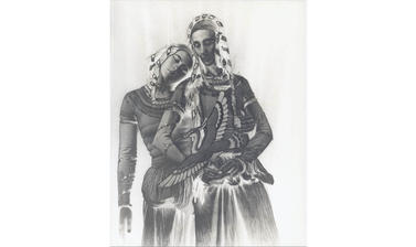 Two women standing next to each other dressed in costume