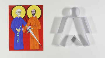 A colour drawing of the saints Peter and Paul next to a paper model of a human Locke Unlocked: Abstract Ideas